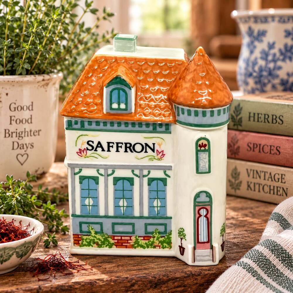 Lenox Spice Village 1989 Saffron Spice Jar w/ Lid Original Porcelain House Vtg